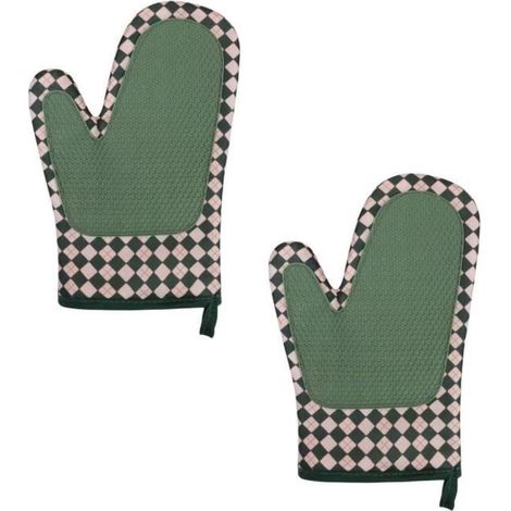 Gants de four - Coton - Antidérapants - Résistants à la chaleur - 26x17 cm - Vert (1/4)