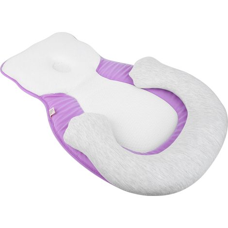 Nid de bébé portable, matelas à mémoire de forme, oreiller correcteur de tête plate pour nouveau-né, violet (1/5)