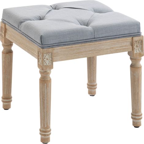 HOMCOM Vintage Foot Stool with Wood Legs, Light Grey