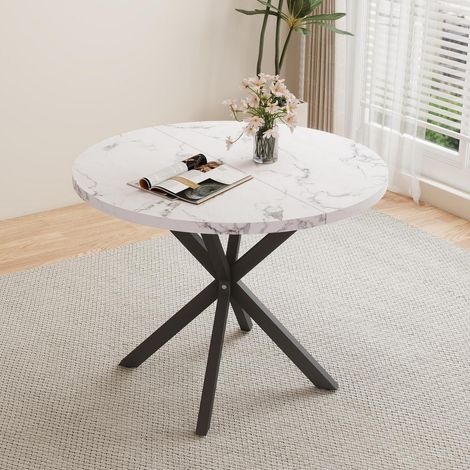 Runder Esstisch 100cm Weiß/Schwarz mit Metallbeinen, für 4-6 Personen (1/5)