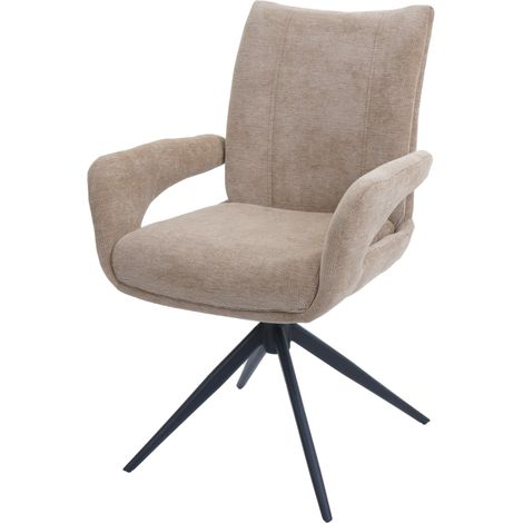 [NEUWERTIG] Esszimmerstuhl HHG-273, Küchenstuhl Stuhl, drehbar Auto-Return, Stoff/Textil Chenille (310g/m²) Öko-Tex hellbraun