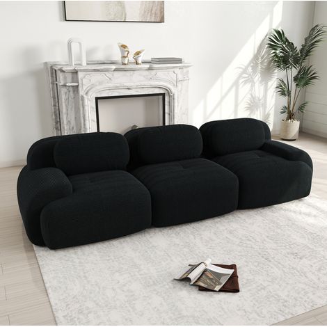 Canapé d’angle modulable en tissu côtelé noir, sans cadre, sans montage (1/5)