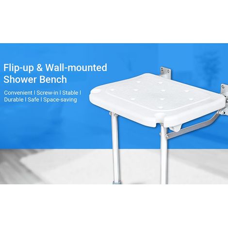 Chaise de douche pliante, Siège de douche pliant avec pieds, siège de douche mural tabouret de bain pour personnes âgées supporte jusqu'à 440 kg, 40 x 32 x 42 cm