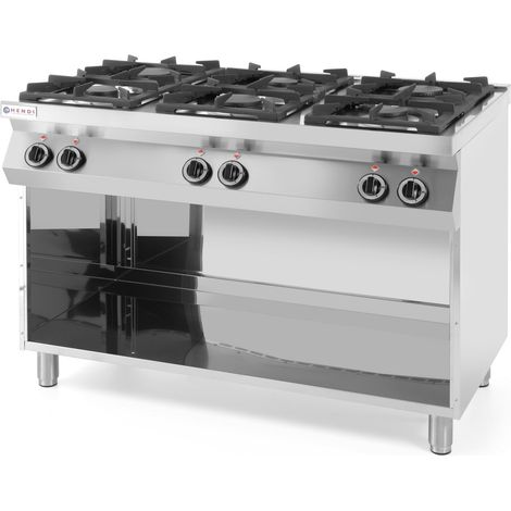 HENDI Gasherd - 6 Kochfelder, offener Unterbau, Kitchen Line, 28,5kW, 1200x700x(H)900mm (1/2)
