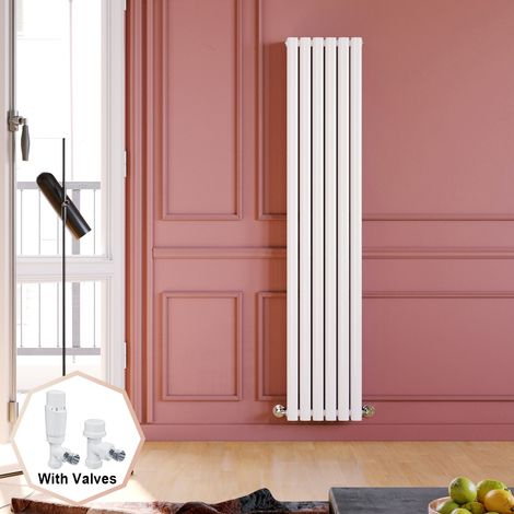 ELEGANT 1800 x 360 mm Designer White Modern Double Oval Panel Radiator Vertical Rads Compatible With All Heating Systems + White Thermostatic Radiator Valves (1/5)
