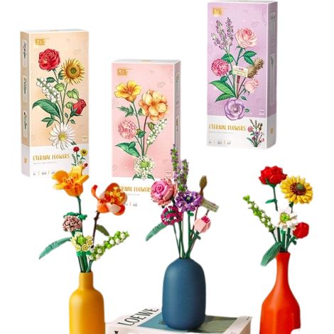 Ensembles de bouquets de fleurs miniatures artificielles, blocs de construction pour cadeaux, briques de construction de bouquets à faire soi-même