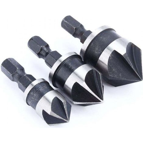 3Pcs Foret de fraisage, Degrés 90 1/4 '' Fraise à Queue Hexagonale pour Bois Métal, Changement Rapide de Bois Chanfrein (1/5)