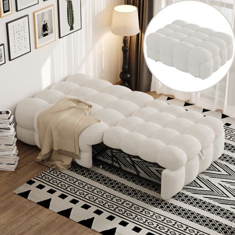 183 cm Gästebetten, 2-in-1-Ottomanenbett mit ausziehbarem Schlafsofa, Einzelbett mit Teddystoff – Beige