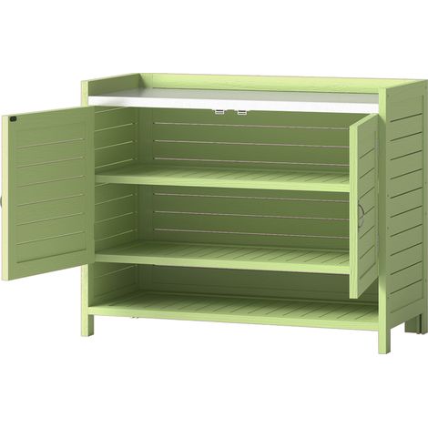 Table jardinage caisson bois meuble extérieur plan travail galvanisé 3 étagères vert 88 x 40 x 70,5 cm