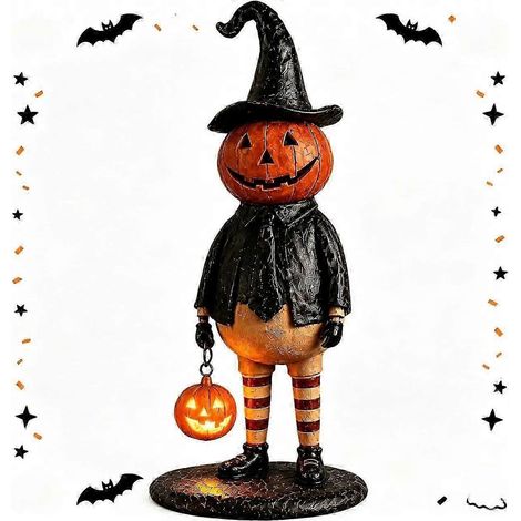 Figurine lumineuse vintage en résine pour Halloween, statue de fantôme/homme-citrouille citrouille lumineuse, décoration de table fantaisiste et effrayante, lanterne LED décorative pour cheminée SPump (1/5)