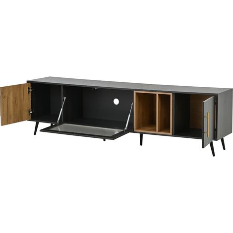 ELVMI Mobile TV con 3 Ante, 1 Vano Aperto e Gestione dei Cavi, per Soggiorno, in MDF, 200×40×55.5 cm, Grigio (1/5)