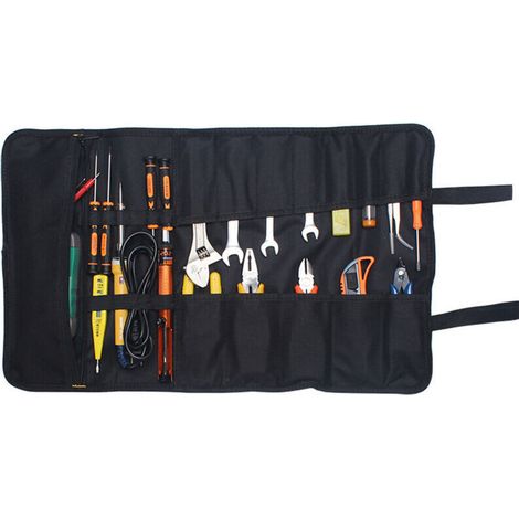 Tragbare leere Werkzeugtasche mit 22 Taschen, Werkzeugtasche, Werkzeug-Organizer, aufrollbare Werkzeugtasche/-koffer/-tasche aus 600D Oxford-Gewebe (ohne Werkzeuge) Schwarz (1/4)