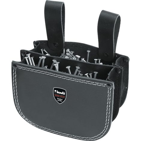 Sac à Ongles en Cuir pour Couvreur avec Deux Compartiments et Passant de Ceinture pour accrocher dans Un Double Compartiment Noir (1/5)
