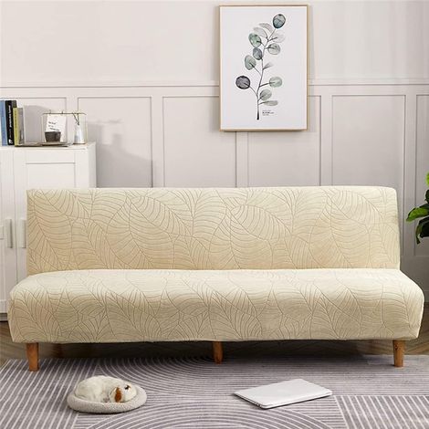 Housse de Canape Jacquard Extensible Imperméable Housse de Canapé-lit Housse de Canapé sans Bras Universel Doux Antidérapante Lavable Housse Futon (Beige,160-190cm) (1/4)