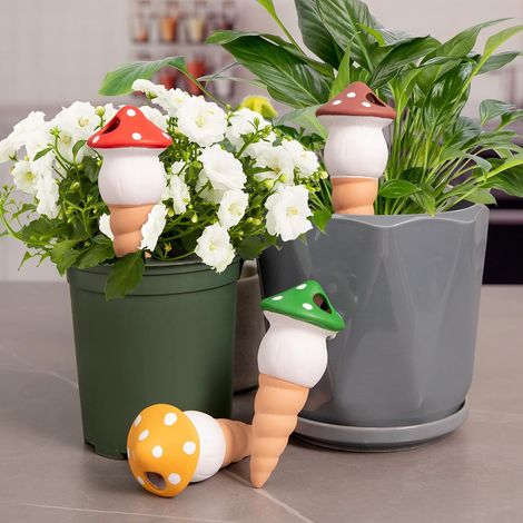 Piquets d'arrosage automatiques 125 ml, tuteurs d'arrosage en terre cuite en forme de champignon, dispositif d'arrosage automatique, insert pour pots de fleurs d'intérieur et d'extérieur (1/5)