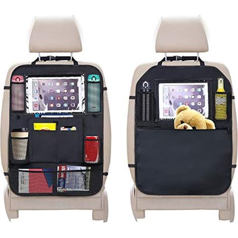 2pcs Protection Sieg Voiture, Organisateurs de Voiture Enfant, Noir Protection Siege Imperméable avec Multi-Poches Rangements et Support Transparent pour Tablettes (1/5)