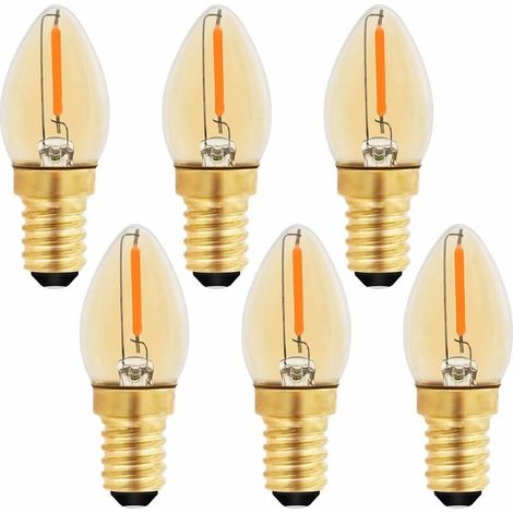 C7 Ampoule Bougie LED E14, E14 Vintage Edison Ampoule Décorative Veilleuse 0.5W équivalent 5W, Ampoule à filament LED Ambre E14 Candélabre 2200K Blanc Chaud, Non Dimmable, Lot de 6 (1/4)