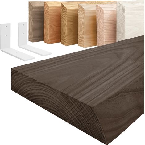 LAMO Manufaktur étagère murale en bois massif, irrégulier, étagère de rangement Basic, bois foncé / équerre blanche 70cm, LW-01-A-004-70LW