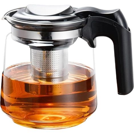 Théière verre borosilicate 1,5L, infuseur amovible, couvercle, résistante chaleur, thé en vrac.