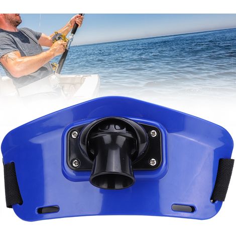 Ceinture de pêche tournante en plastique ABS bleu, protection abdominale rigide pour équipement nautique et pêche.
