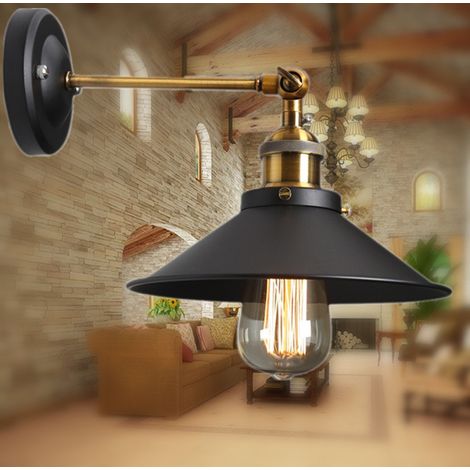 Wandleuchte Industrielle Metall Eisen Wandlampe E27 Retro Verstellbare für Wohnzimmer Schlafzimmer Büro Küche Flur Treppen - Schwarz