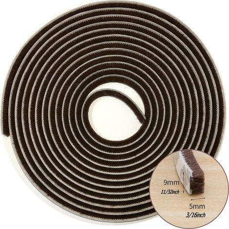 Spazzola per guarnizioni per finestre/porte scorrevoli, lato telaio, guarnizione autoadesiva a pile, sigillante per porte e finestre, fermaspifferi (9mmx5mmx6m, marrone) (1/4)