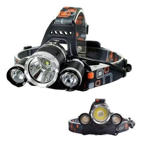 Lampe frontale 8000 lm à 3 LED T6 avec 2 batteries rechargeables 18650 et accessoires inclus. (1/5)