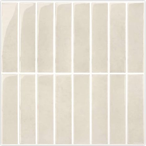 Lot de 10 autocollants pour carrelage 3D - En vinyle - Pour cuisine, salle de bain - 31 × 31 cm - Pour mur de cuisine, métro - Installation DIY (beige brillant) (1/5)