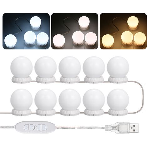 BF Kit D'Eclairage Miroir Led Pour Coiffeuse, Avec 10 Ampoules Reglables, 10 Luminosite Et 3 Modes D'Eclairage, Type Usb, Blanc - Blanc MNS (1/4)
