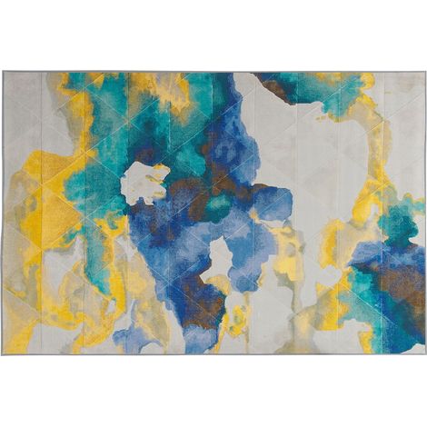 Alfombra tejido de poliéster multicolor patrón abstracto efecto de pintura fondo revestido de goma 160 x 230 cm Ceyhan