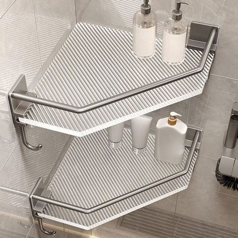 Mensola angolare triangolare per bagno, contenitore per WC in acrilico, mensola angolare trasparente a 2 livelli per bagno (1/3)
