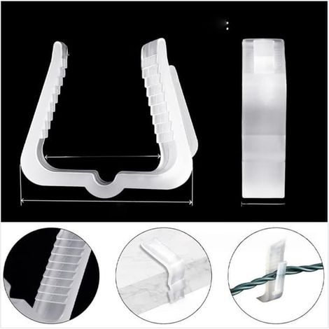 50 clips pour guirlandes lumineuses de Noël, crochets de gouttière en plastique transparent pour guirlandes lumineuses extérieures et plafonniers. (1/3)