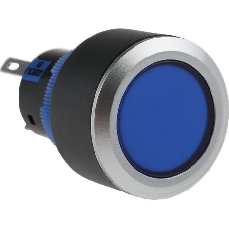 Bouton-poussoir lumineux, LED Bleu, Unipolaire à deux directions (1RT), 3 A, 5 A, Bleu, Montage panneau (1/4)