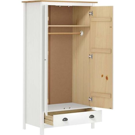 Armoire 2 Portes en Bois Massif de Pin, Blanc, 89x50x170 cm (1/5)