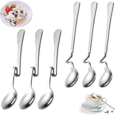 Cuillères à confiture 6 pièces, cuillères à tasse droites suspendues, cuillères à café pliantes en acier inoxydable, cuillère à miel suspendue avec poignées incurvées (1/5)