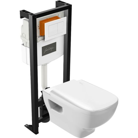 Conjunto de inodoro suspendido sin brida JACOB DELAFON Struktura + tapa + estructura de soporte autoportante + placa blanca (1/5)