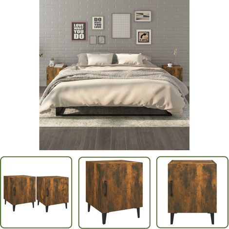 The Living Store Nachttische 2 Stk. Räuchereiche Holzwerkstoff - Nachttisch - Wohnzimmer Dekoration - Holzmöbel - Holzwerkstoff - Regal (1/5)