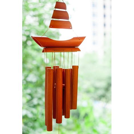 Carillon à vent en bambou pour extérieur, carillon commémoratif fait main au son grave et puissant, idéal pour la décoration de patio, jardin et maison. (1/5)