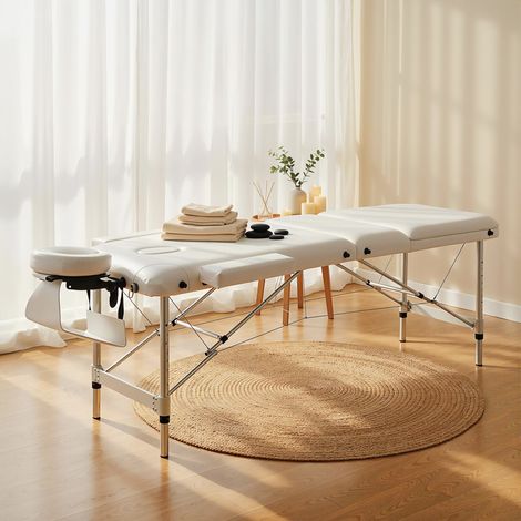 Table de massage 3 zones pliante cosmétique portable charge max. 225 Kg hauteur réglable cadre en alliage blanc (1/5)