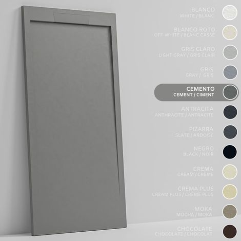 SOULBATH Receveur de Douche Ultra-Plat Antidérapant – Résine Gel Coat - Texture Lisse/Pierre – GRIS CIMENT - 160x80 - Grille intégré même couleur (1/5)