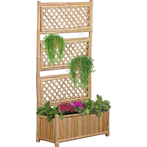 Fioriera in legno grigliato di bambù 70x30x134,5 cm (1/3)