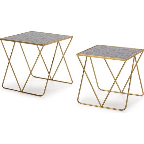 Set/2 Beistelltische 60X32X60 / 54X29X56 Dekoriertes Glas/goldenes Metall (1/3)