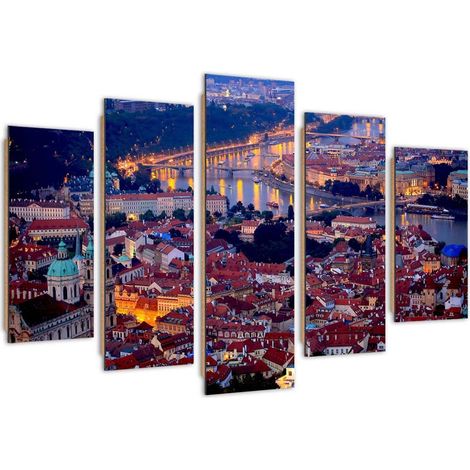 Quadro deco panel 5 parti, Praga al tramonto - 200x100 (1/5)