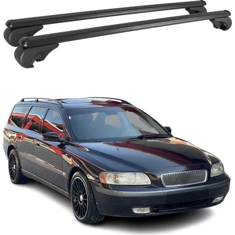 OMAC Aluminium Dachträger Querträger für Volvo V70 II 2000-2007 – TÜV / DIN 75302:2019 – Abschließbar – Max. 75 kg – 2 Stangen Schwarz (1/5)