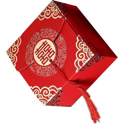 Kleine chinesische Gastgeschenkbox Typ 3 [6,5 x 6,5 x 4,5 cm] - Traditionelles, tragbares Design aus stabilem Papier für Hochzeiten und festliche Anlässe (1/5)