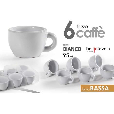 Set 6 Tazzine Tazze da Caffe' Bar Basse in Ceramica Bianche (1/2)