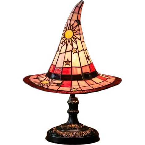 Lampe chapeau de sorcière d'Halloween, lumière d'ambiance en vitrail, alimentation USB, décoration pour la chambre à coucher.