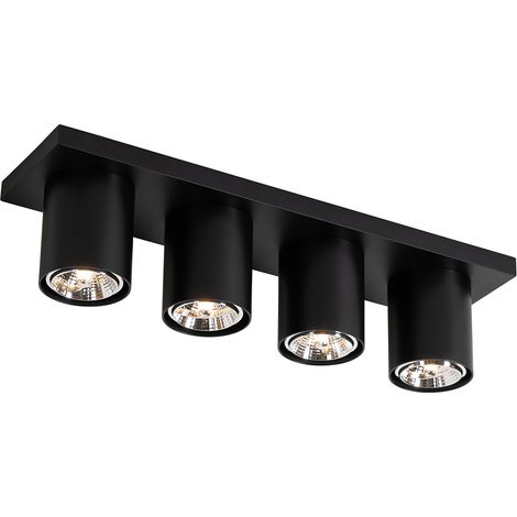 QAZQA Moderno Foco de techo moderno negro 4 luces - Tubo Aluminio Alargada Adecuado para LED Max. 4 x 15 Watt (1/4)