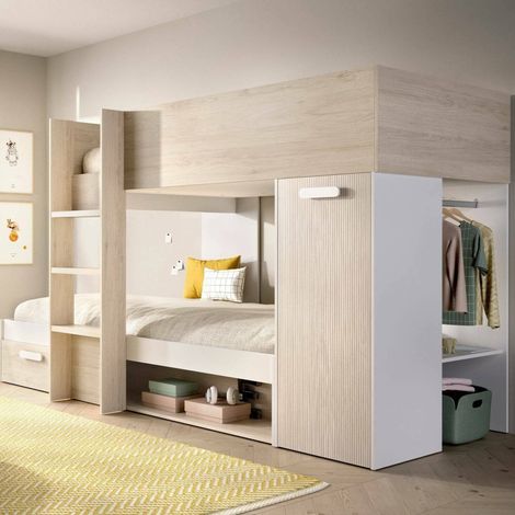 Dmora – Ensemble chambre complète enfant avec tiroir sur roulettes – Dimensions 245,8x111,7x150 cm – Panneau mélamine 16/22/30 mm – Compatible matelas 190x90 cm - 8x150h (1/5)