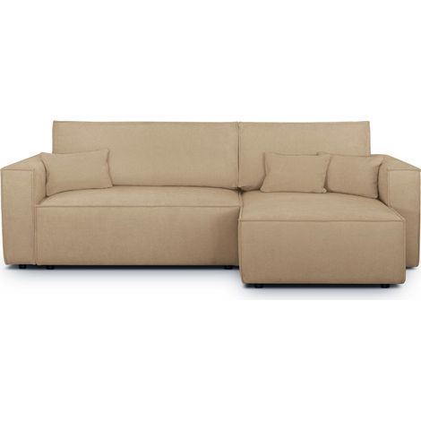 Canapé d'angle convertible réversible 4 places avec coffre de rangement en tissu chenille moka - Livia (1/5)